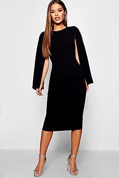 Boohoo Petite Cape Sleeve Midi Dress