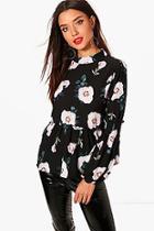 Boohoo Ashleigh Floral Sheared Balloon Sleeve Blouse