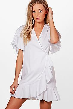 Boohoo Harriet Ruffle Shirt Wrap Dress