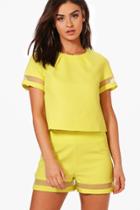 Boohoo Florence Mesh Insert Boxy Crop Top Lime