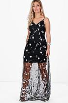 Boohoo Plus Anya Embroidery Strappy Floral Maxi Dress