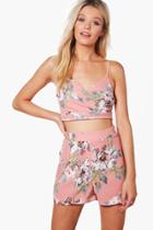 Boohoo Penny Floral Wrap Top & Shorts Co-ord Blush