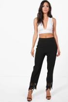 Boohoo Mia Lace Trim Tailored Slim Fit Trousers Black