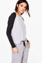Boohoo Leah Contrast Sleeve Brushed Jumper Grey