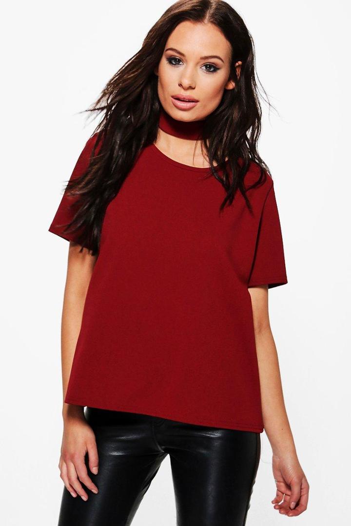 Boohoo Charlie Oversized Choker Strap T-shirt Berry