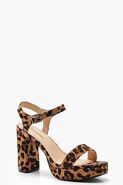 Boohoo Extra Wide Fit Leopard Two Part Platform Heels