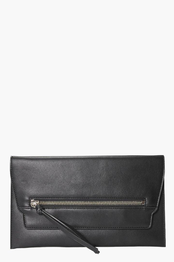 Boohoo Emilia Zip Front Clutch Bag Black