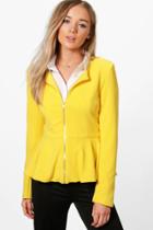 Boohoo Harriet Lined Zip Up Peplum Blazer Yellow