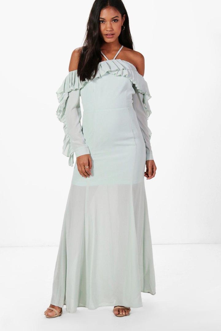 Boohoo Boutique Alex Pleated Frill Maxi Dress Grey