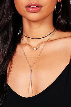 Boohoo Sophie Layered Plunge Choker Set
