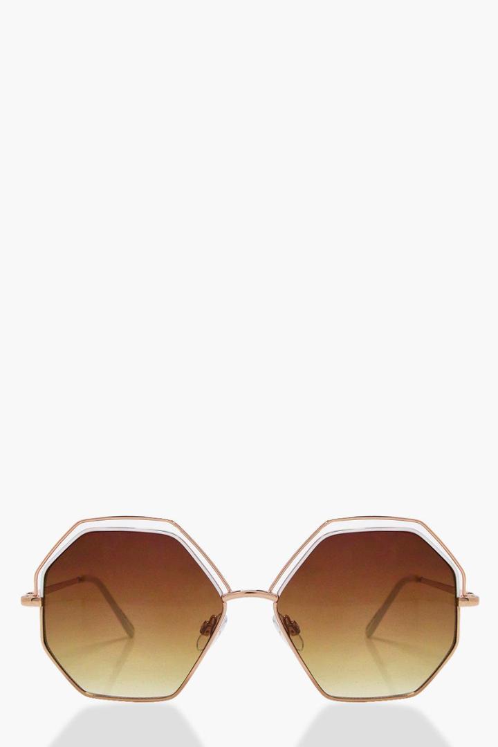 Boohoo Cut Out Retro Sunglasses Gold