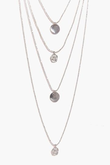 Boohoo Paige 4 Layer Coin Charm Necklace Silver