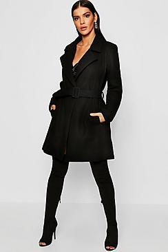 Boohoo Covered Belt Wool Look Coat