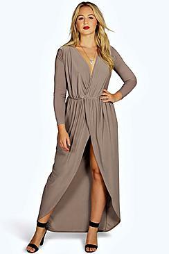 Boohoo Plus Zoe Slinky Wrap Front Maxi Dress