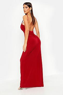 Boohoo Plunge Back Ruched Maxi Dress