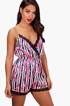 Boohoo Rachel Floral & Stripe Playsuit