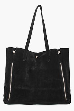 Boohoo Laura Mock Zip Suedette Shopper Bag