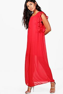 Boohoo Ella Ruffle Sleeve Maxi Dress