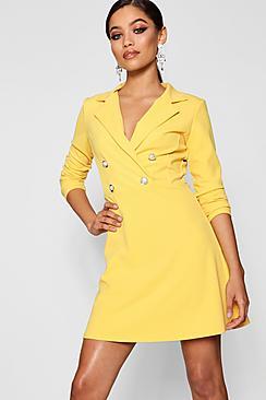Boohoo Izzie Blazer Dress With Military Buttons