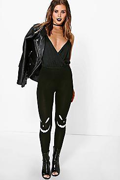 Boohoo Petite Hollie Pumpkin Print Halloween Legging