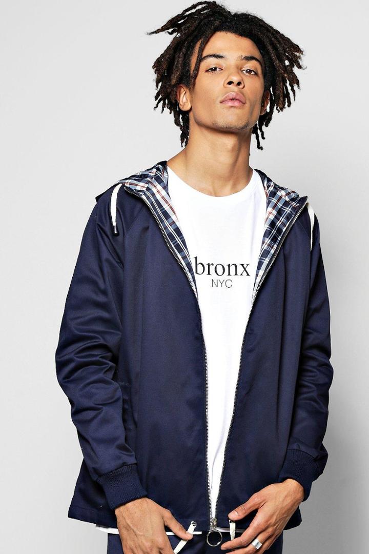 Boohoo Hooded Cotton Harrington Jacket Navy