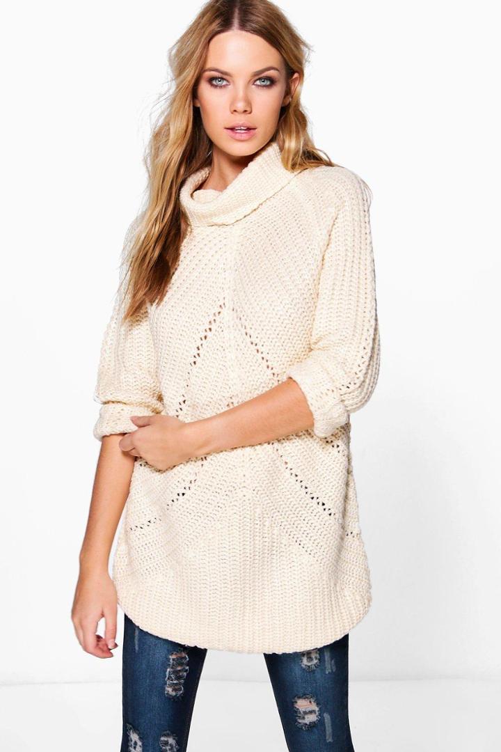 Boohoo Natasha Pointelle Aran Jumper White