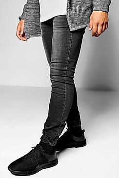 Boohoo Skinny Fit Charcoal Cuffed Denim Jeans