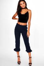 Boohoo Orla Ruffle Hem Woven Trousers Navy