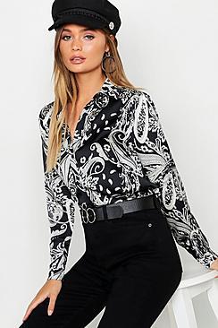 Boohoo Woven Paisley Satin Shirt