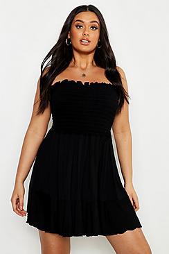 Boohoo Plus Sheering Bandeau Beach Skater Dress