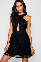 Boohoo Zoe Lace Cross Over Detail Skater Dress