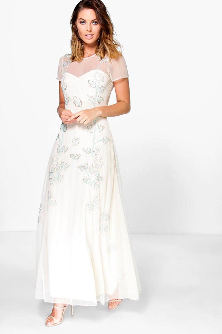 Boohoo Boutique Mia Embellished Floral Maxi Dress Cream
