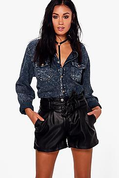 Boohoo Jenny Belted Faux Leather Shorts