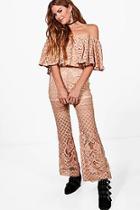 Boohoo Kimmy Lace Top & Cropped Flared Trousers