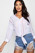 Boohoo Holly Button Through Tie Front Crop Shirt