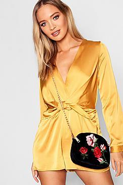 Boohoo Velvet Embroidered Cross Body