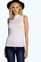 Boohoo Tall Poppy Sleeveless High Neck Top White