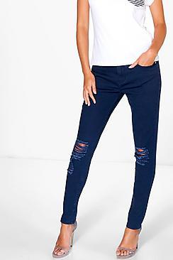 Boohoo Jane Mid Rise Busted Knee Skinny Jeans