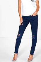 Boohoo Jane Mid Rise Busted Knee Skinny Jeans