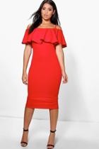 Boohoo Suzy Strappy Off Shoulder Midi Bodycon Dress Red