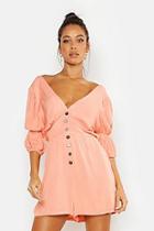 Boohoo Puff Sleeve Button Front Playsuit