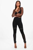 Boohoo Lua Eyelet Lace Up Front Leggings Black