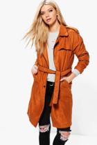 Boohoo Amber Suedette Belted Trench Tan