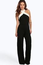 Boohoo Petite Julia Colour Block Cross Front Jumpsuit