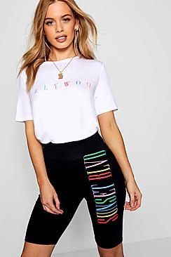 Boohoo Petite Jade Rainbow Slogan Cycling Short