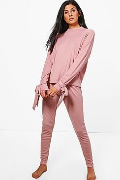 Boohoo Kerry Tie Cuff Detail Lounge Set