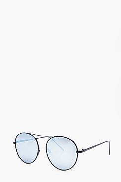 Boohoo Blue Shine Black Round Glasses
