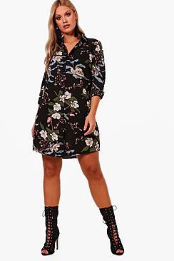 Boohoo Plus Katy Floral Shirt Dress