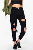 Boohoo Hatty High Waist Distress Boyfriend Jeans Black