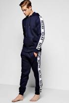 Boohoo Relax Print Fleece Lounge Tracksuit Navy